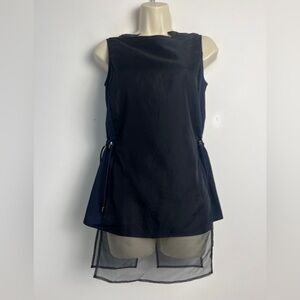 NEW INCLAN Studio Navy Black Cupra Silk Organza Sleeveless Blouse Lagenlook XS